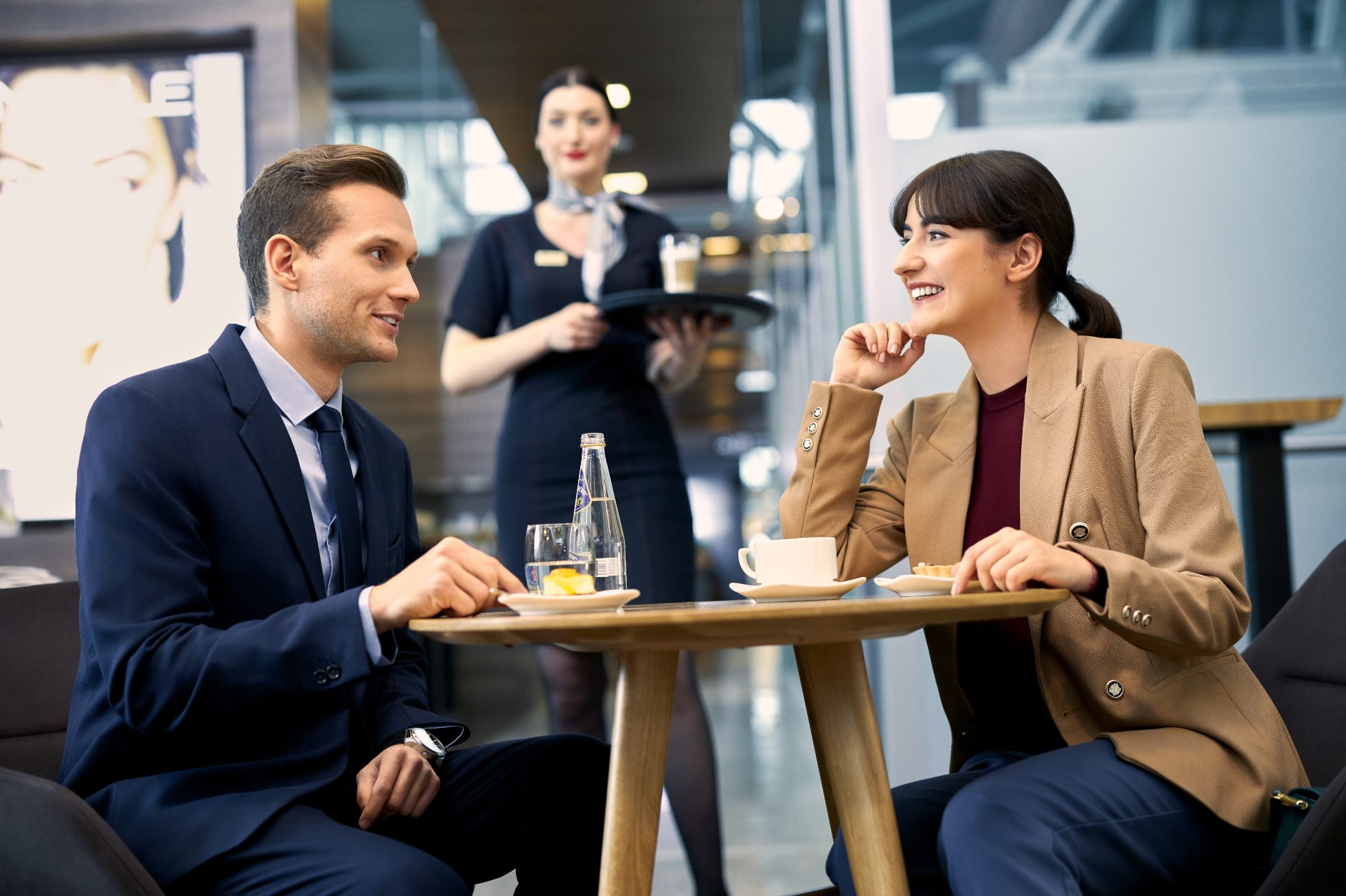 Conversation in the business lounge